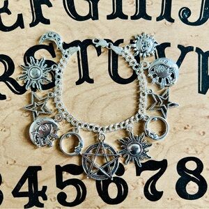 Silver celestial pentagram Charm Bracelet